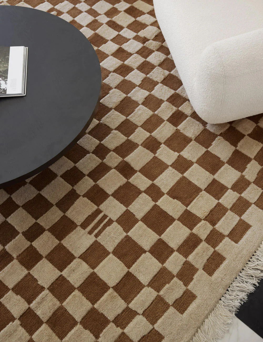 Irregular Checkerboard Hand-Knotted Wool Rug Swatch by Sarah Sherman Samuel, Ochre - Image 5