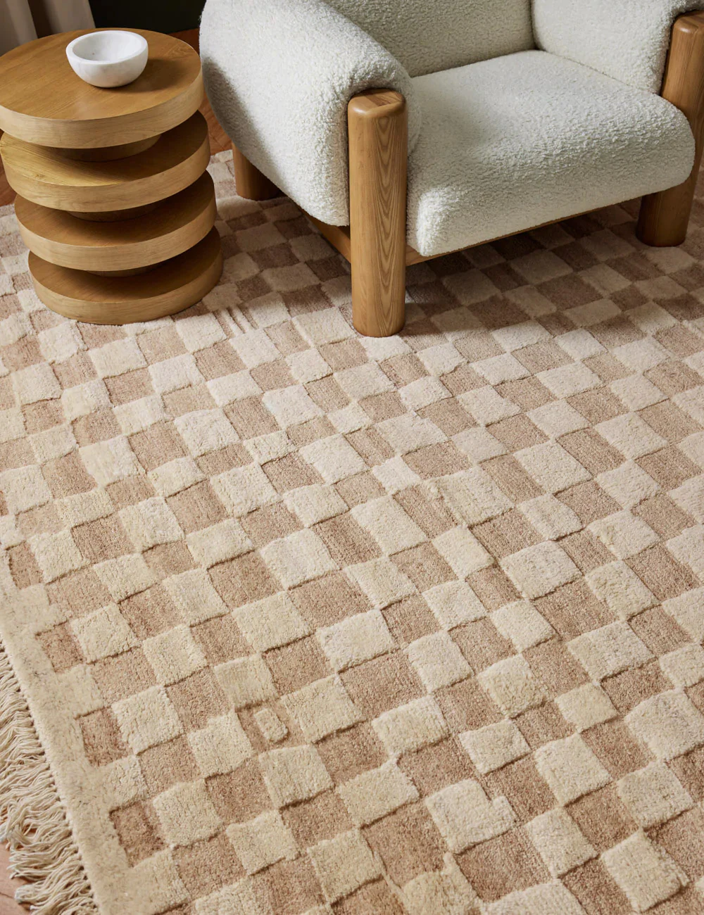 Irregular Checkerboard Hand-Knotted Wool Rug by Sarah Sherman Samuel - Image 4
