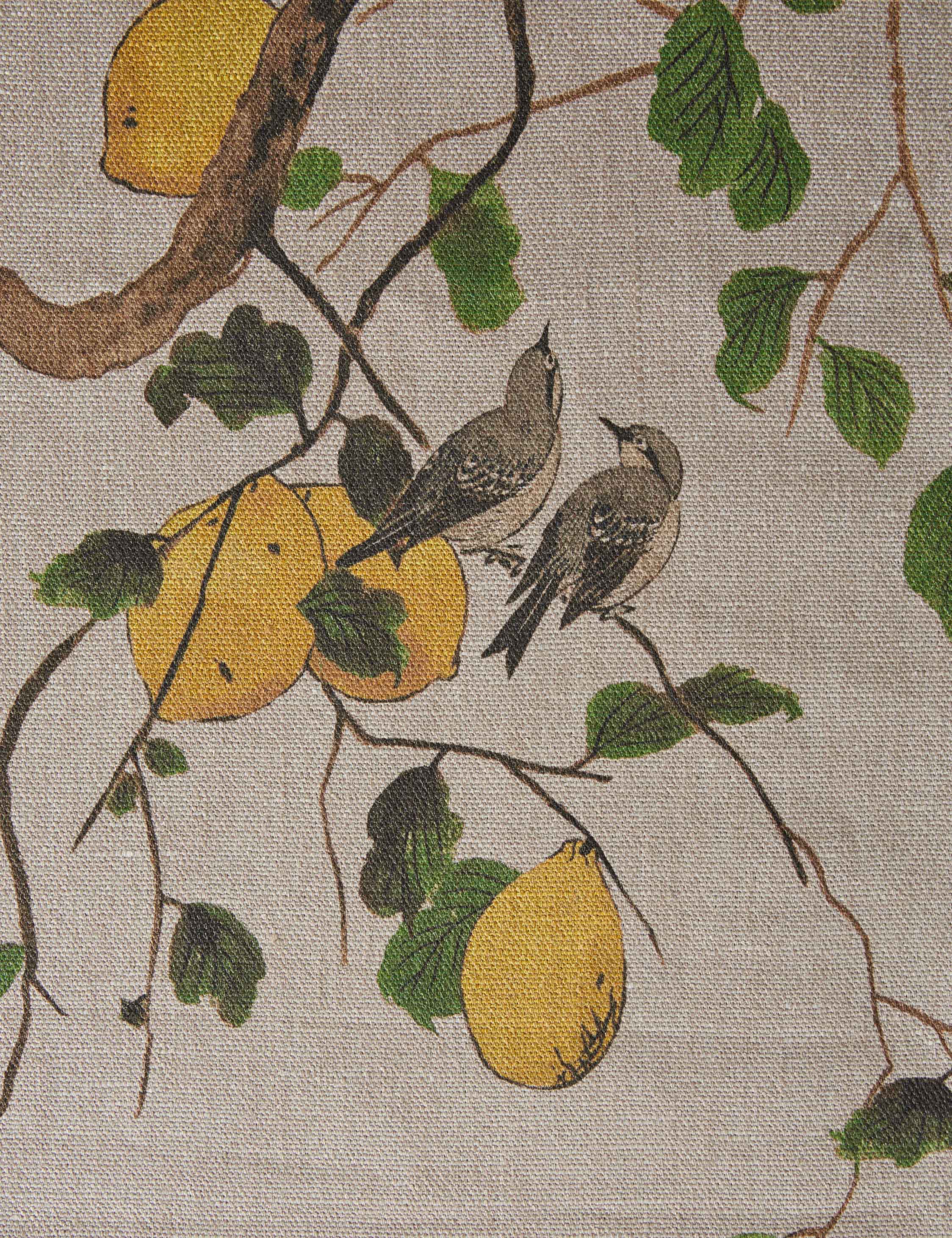 Lemon Birds Flax Linen Fabric by Nathan Turner - Image 2