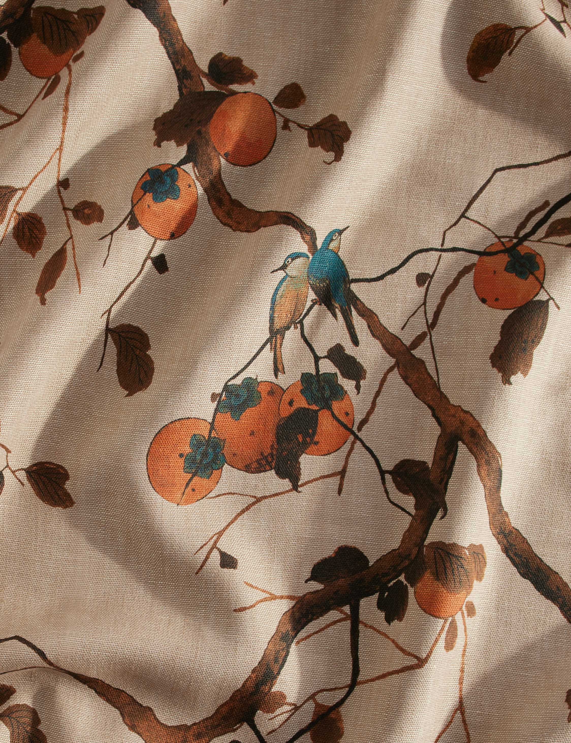 Persimmon Birds Flax Linen Fabric by Nathan Turner - Image 3