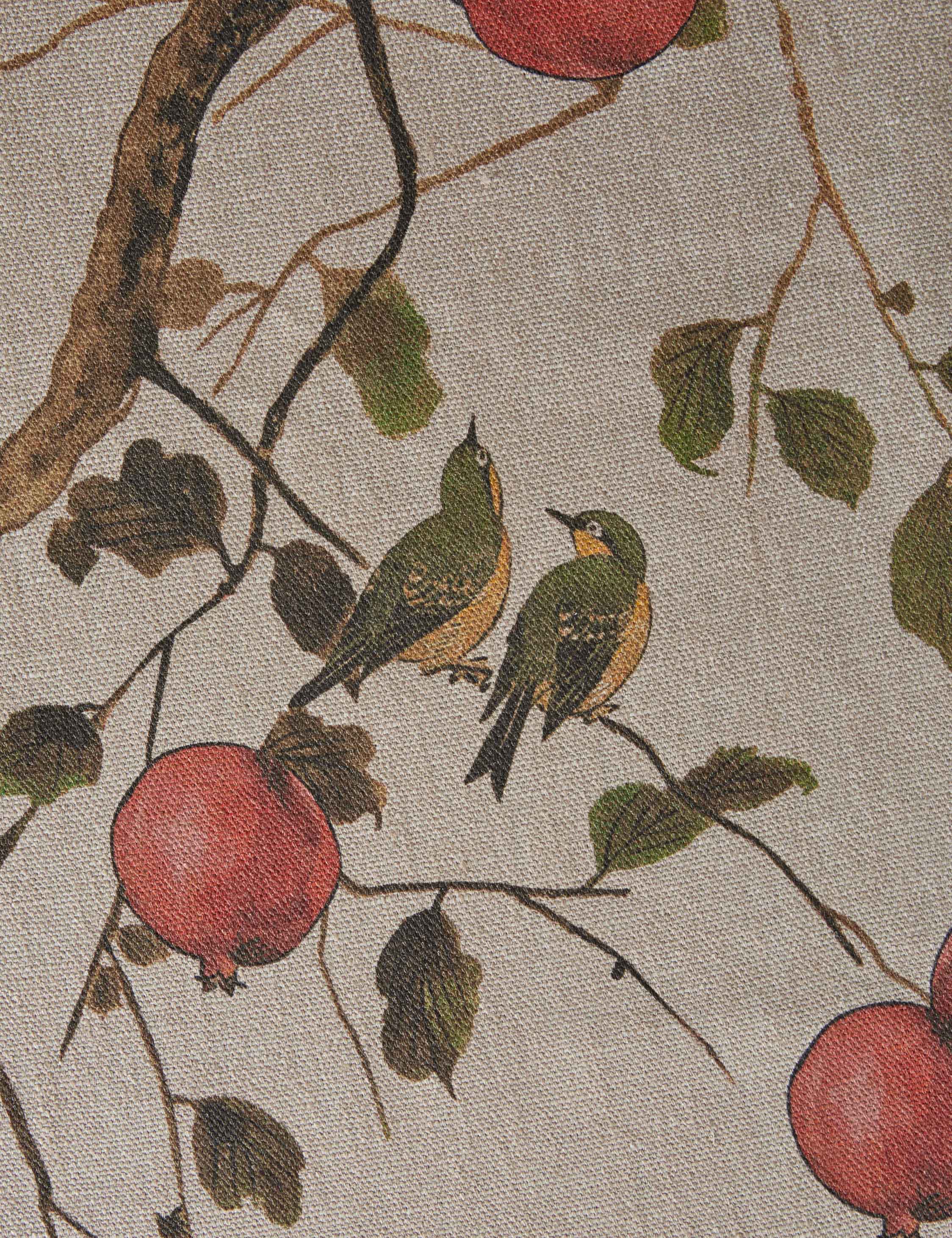 Pomegranate Birds Flax Linen Fabric by Nathan Turner - Image 2