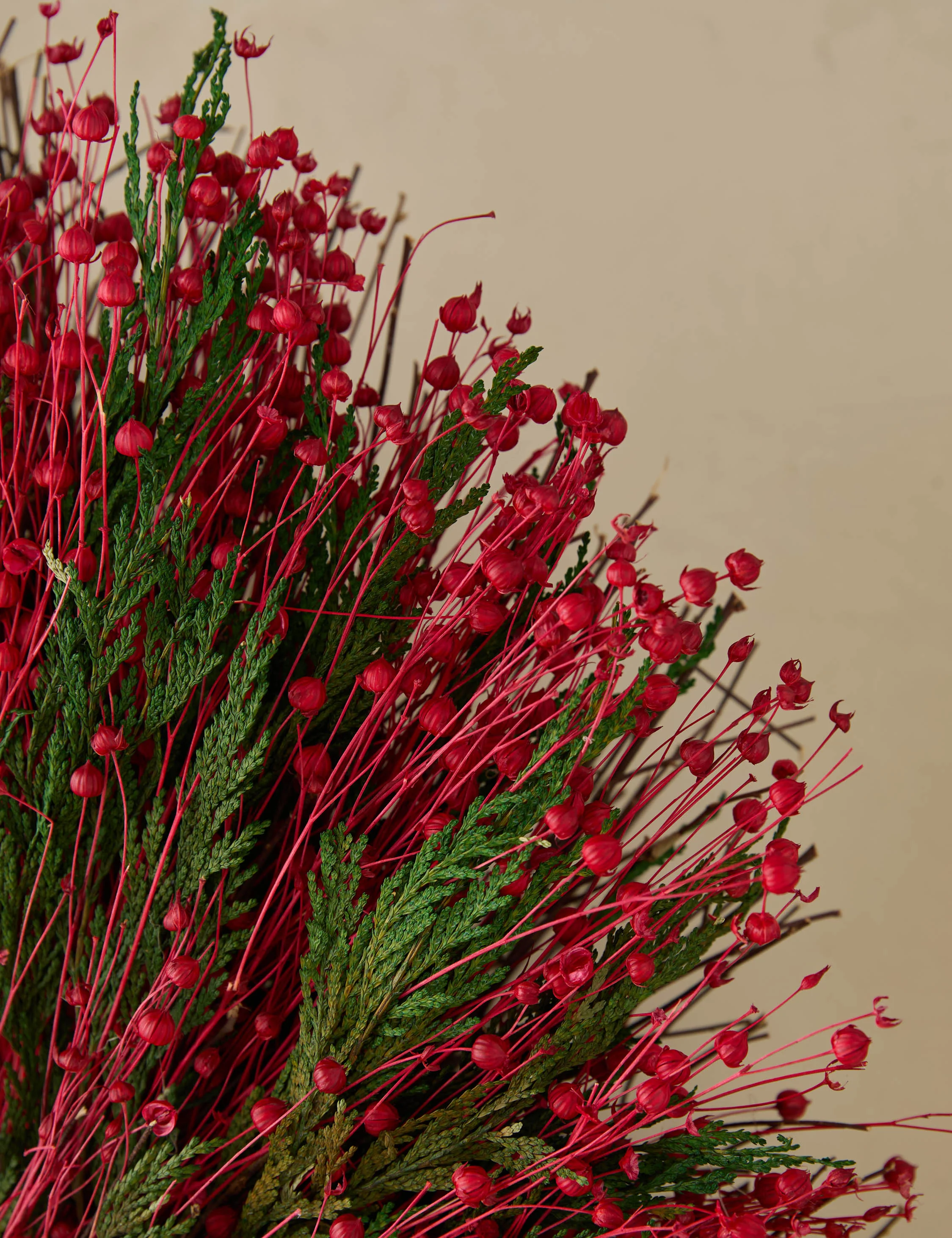 Preserved Red Flax + Cedar Wreath - Image 2