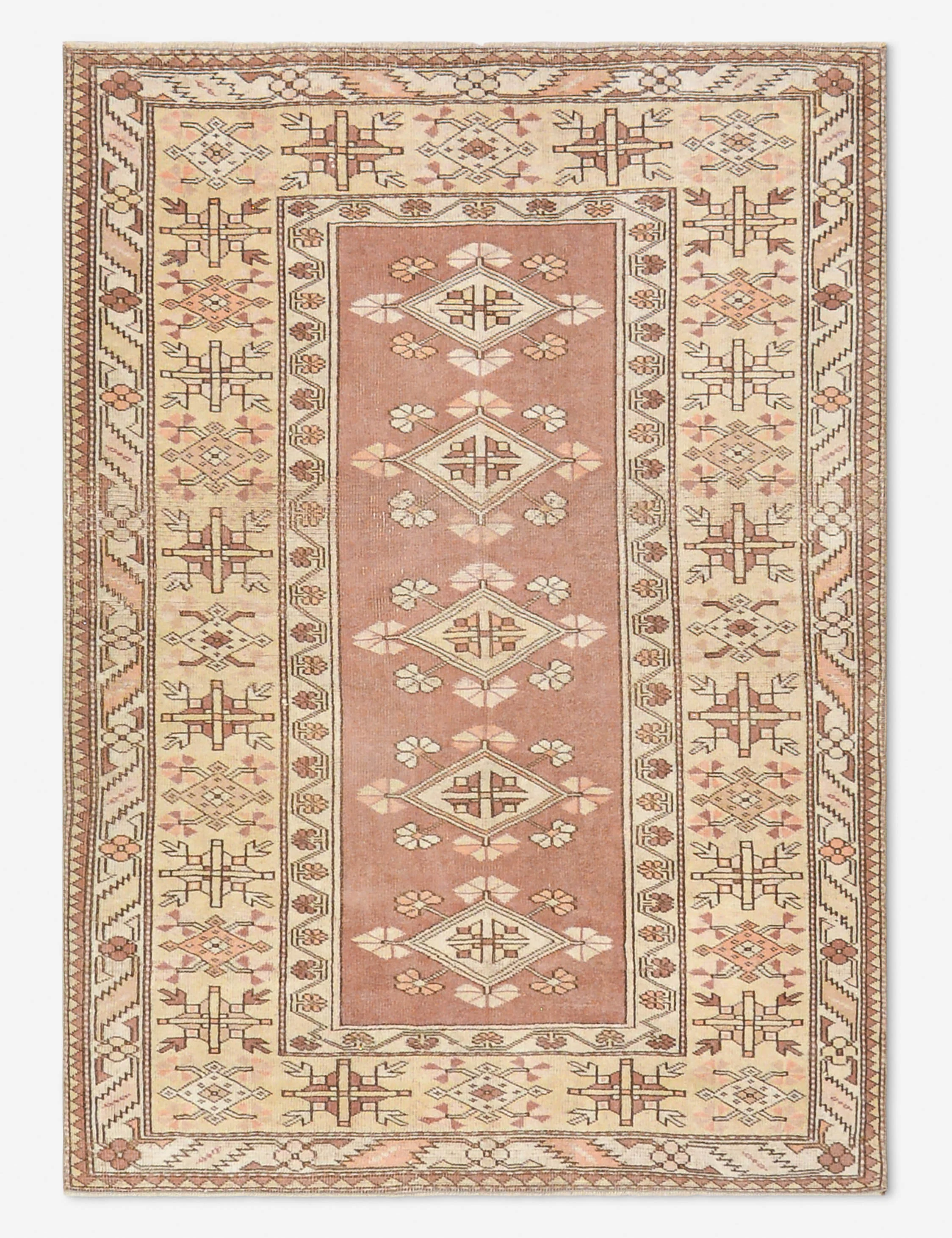 Vintage Turkish Hand-Knotted Wool Rug No. 496, 4' x 5' 6"